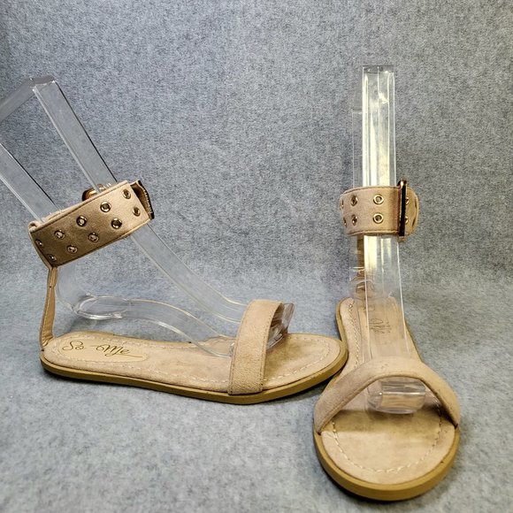 Nude Grommet Detailed Ankle Cuff Flat Sandal - Picture 3 of 9